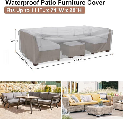 Waterproof Outdoor Patio Furniture Covers 111"L×74"W×28"H Black | Rain, Dust & UV Protection; Heavy-duty Oxford Resists Tears & Fading; Keeps Dining Tables & Chair Sets Dry on Patio & Deck