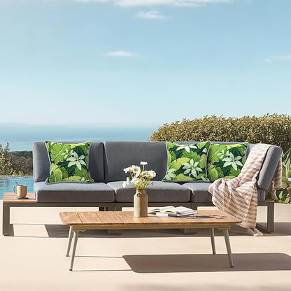 LVTXIII Set of 2 Patio Throw Pillows Covers Waterproof 20x20 Fade Resistant Outdoor Throw Pillow Case, Fluffy Decorative Garden Toss Pillow Covers for Home Patio Coach Sofa Use, Jungle Leaves