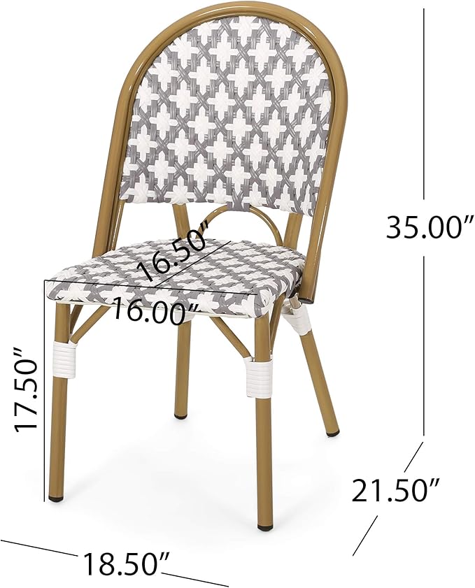 Christopher Knight Home Anastasia Outdoor French Bistro Chair (Set of 2), Gray + White + Bamboo Print Finish
