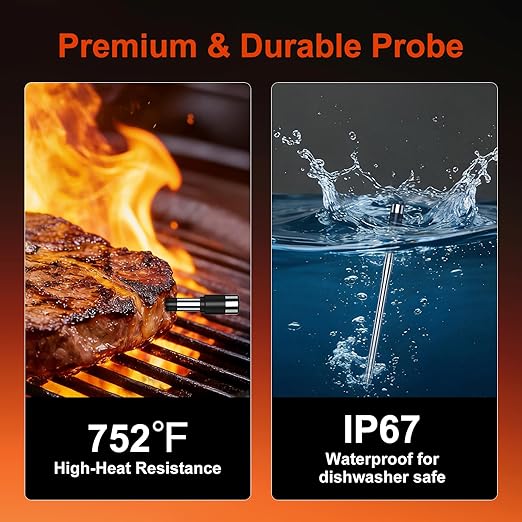 Smart Wireless Meat Thermometer with Dual Probes & APP Alerts, Bluetooth Grill Thermometer with 800ft, Digital Base, ±0.5℉Accuracy, LCD Backlit Screen for BBQ, Oven, Smoker, Kitchen Cooking