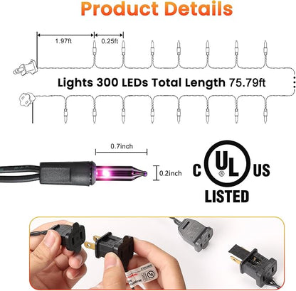 Toodour Purple Halloween Lights, 75ft 300 Count Incandescent String Lights | UL Certified Connectable Mini Bulbs Purple Lights for Home, Garden, Porch, Yard, Patio, Party, Indoor Halloween Decoration