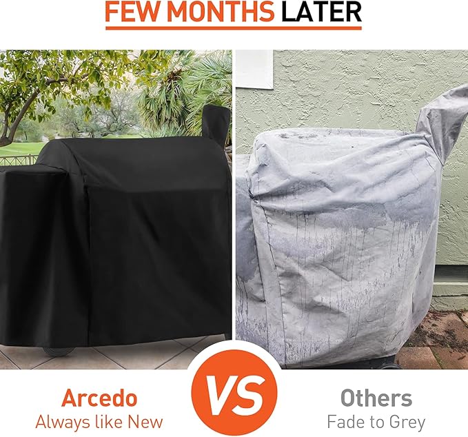 Arcedo Heavy Duty Waterproof Grill Cover Compatible with Traeger Pro 34 / Pro 780 Series – Full-Length Outdoor Wood Pellet Smoker Cover for Texas Elite BBQ Grills Accessories, Black