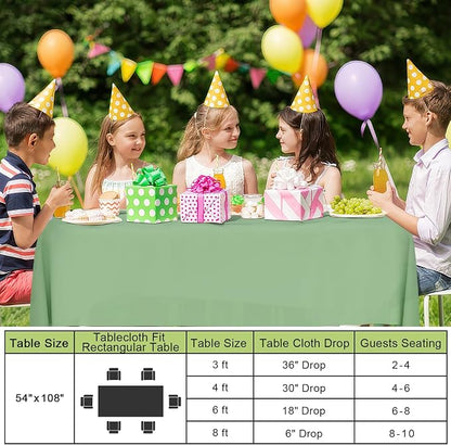 Smiry Disposable Table Cloth - 10 Pack, 54 x 108 Inch Waterproof Rectangle Tablecloths for Parties, Decorative Plastic Table Cover, Leakproof & Sturdy, Sage Green