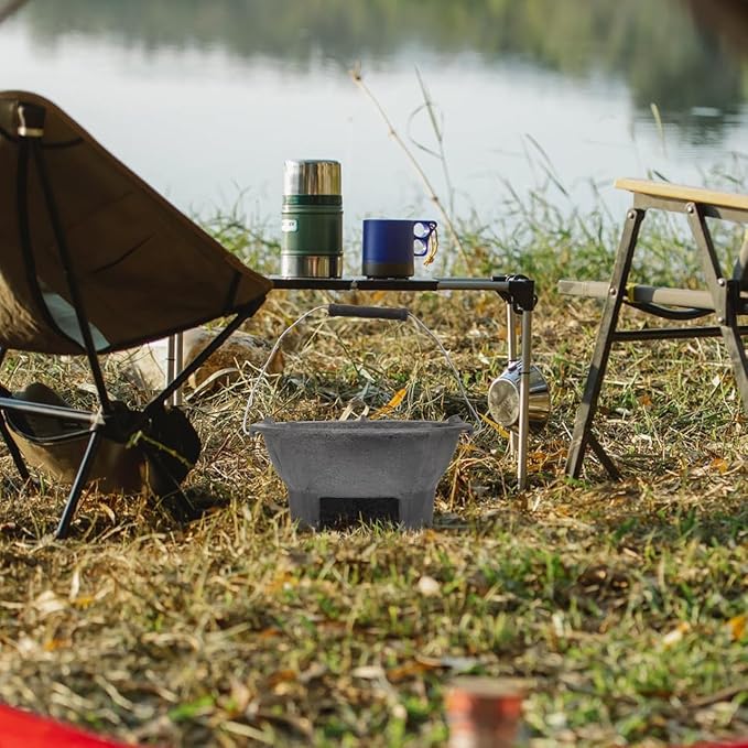 DOITOOL Cast Iron Charcoal Hibachi Grill, Portable Picnic Charcoal Stove for Outdoor Camping Barbecue Cooking, Small Round Burning Brazier Coal Stove for Cooking (Top Diameter: 8.26inches)