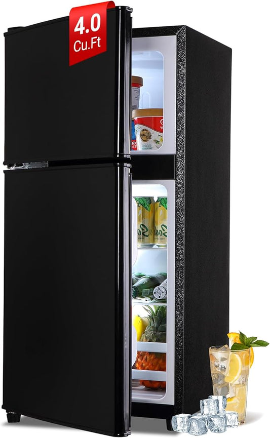 Mini Fridge with Freezer 4.0 Cu. Ft. Small Refrigerator with Freezer, 7-Level Adjustable Temperature, Compact Apartment Fridge Removable Shelves for Dorm, College, Office, Black