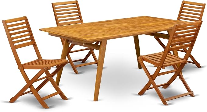 East West Furniture DEBS5CWNA 5 Piece Outdoor Patio Dining Sets Includes a Rectangle Acacia Wood Table and 4 Folding Side Chairs, 40x72 Inch, Natural Oil