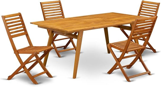 East West Furniture DEBS5CWNA 5 Piece Outdoor Patio Dining Sets Includes a Rectangle Acacia Wood Table and 4 Folding Side Chairs, 40x72 Inch, Natural Oil