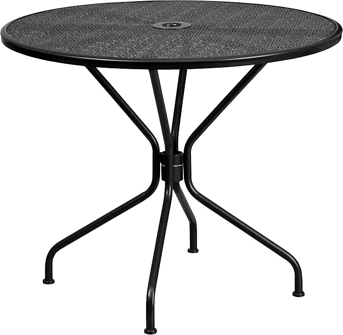 Flash Furniture Oia Commercial Grade 35.25" Round Black Indoor-Outdoor Steel Patio Table Set with 4 Square Back Chairs