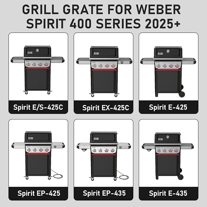 Utheer Porcelain-Enameled Cast Iron Cooking Grates for Weber Spirit 400 Series (2025 & Newer), 2PCS Replacement Grill Grate Set, Fits Weber Spirit E-425 S-425 E-435 EP-425 EP-435