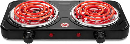 2200W Portable Electric Hot Plate for Cooking, Two Burner Electric Cooktop,Double Coil Electric Burner, Electric Stove with 2 Burner,Adjustable Temperature Control, (black)
