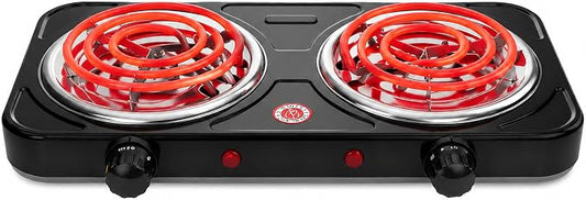 2200W Portable Electric Hot Plate for Cooking, Two Burner Electric Cooktop,Double Coil Electric Burner, Electric Stove with 2 Burner,Adjustable Temperature Control, (black)