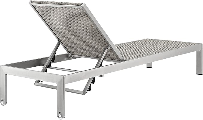 Modway Shore Aluminum Rattan Outdoor Patio Poolside Chaise Lounge Chair in Silver Gray