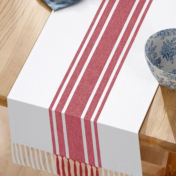 Table Runner 72 Inches Long 100% Cotton - Farmhouse Table Runners for Everyday Use Weddings Parties BBQ's Holidays - 14x72 Inch Rustic Vintage Dining Table Runner Red