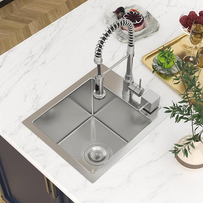 13 Drop In Bar Sink 13 x 15 Inch Kitchen Sink 18 Gauge Stainless Steel Single Bowl Topmount Handmade Sink for Outdoor, RV, 13x15x9