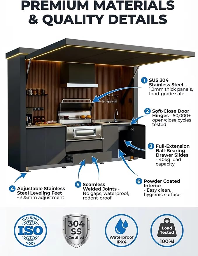 Prefab Outdoor Kitchen Pod – Stainless Steel BBQ Grill Cabinet, Modular Weatherproof Garden & Patio Cooking Station, Modern Barbecue Solution for All Seasons