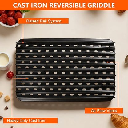 BAC772 Cast Iron Grill Sear Grate for Traeger, Weber, Charbroil, Pit Boss and Most Pellet, Gas & Charcoal Grills, Reversible Grill Grate Accessory, Non-Stick Grate Sear Marks, 18.25" x 11.5"