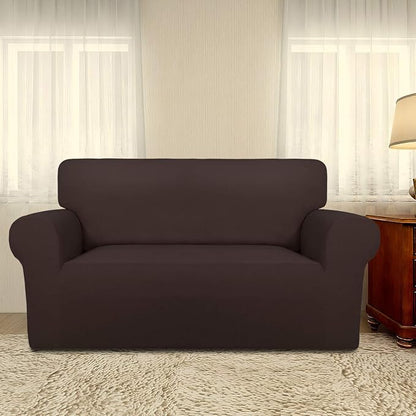 PureFit Stretch Loveseat Covers Fleece Couch Covers for Sofa Chocolate | 1-Piece Sofa Slipcover Soft Couch Protector, Sofa Cover Washable with Non Skid Foam and Elastic Bottom for Kids, Dogs