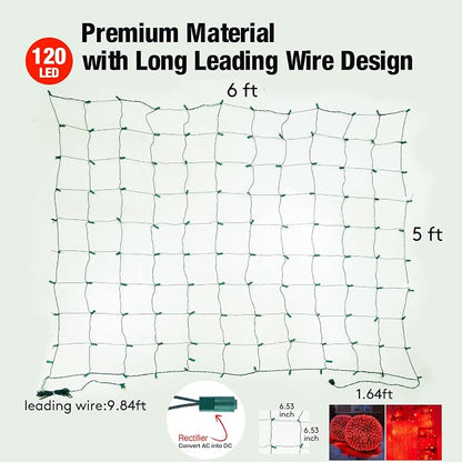 Led Red Christmas Net Lights Outdoor Christmas Bushes Lights 120Led 6ftx5ft, Connectable Outdoor Indoor Mesh Net Lighting for Xmas Holiday, Garden, Lawn, Shrubs, Trees, Bushes Decorations