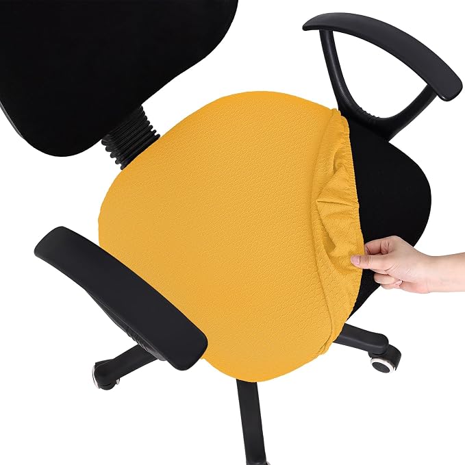 Smiry Office Computer Chair Seat Covers for Desk, Anti-dust Protector | Stretch Jacquard Removable Washable Desk Chair Seat Cushion Protectors, Mustard Yellow
