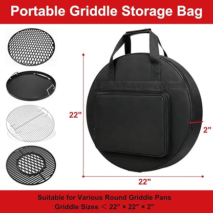 DELSbbq 22" Round Griddle Storage Bag, Heavy-Duty Griddle Cover for Weber 3400382 7435 7436 8835, Waterproof 600D Fabric Carrying Case with Padded Handles Extra Pocket for Outdoor Camping & Travel