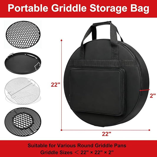 DELSbbq 22" Round Griddle Storage Bag, Heavy-Duty Griddle Cover for Weber 3400382 7435 7436 8835, Waterproof 600D Fabric Carrying Case with Padded Handles Extra Pocket for Outdoor Camping & Travel