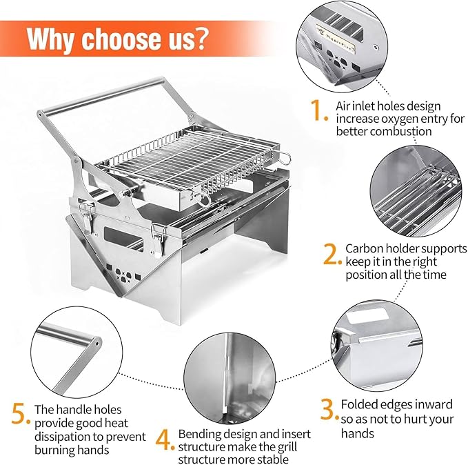 Premium 304 Stainless Steel Charcoal Grill with Flip Handle, Detachable & Portable, Suitable for Home Cooking and Outdoor Adventures, Ensures Uniform Grilling for All Your Favourite Foods