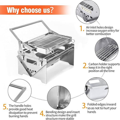 Premium 304 Stainless Steel Charcoal Grill with Flip Handle, Detachable & Portable, Suitable for Home Cooking and Outdoor Adventures, Ensures Uniform Grilling for All Your Favourite Foods