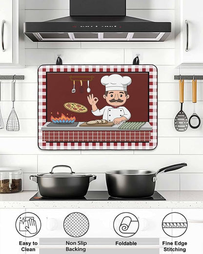 Stove Top Covers for Electric Stove 24x21 Inches, Ok Gourmet Cooking HeatResistant Glass Cooktop Protector, Funny Chef Kitchen Knife Fork Red Plaid Ceramic Stovetop Countertop Covers Mat, Oven Cover