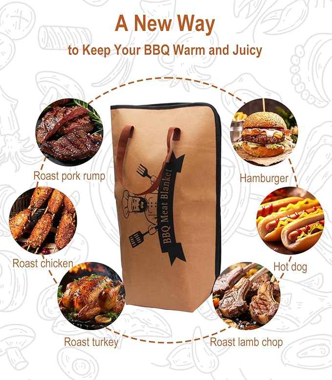 BBQ Blanket for Resting Meat, 21 in Waterproof Reusable Pellet Smoker Accessories Meat Insulated Resting Bag with Wide Mouth for Large Brisket/Beef/Pork Shoulders/Turkeys/Tenderloin