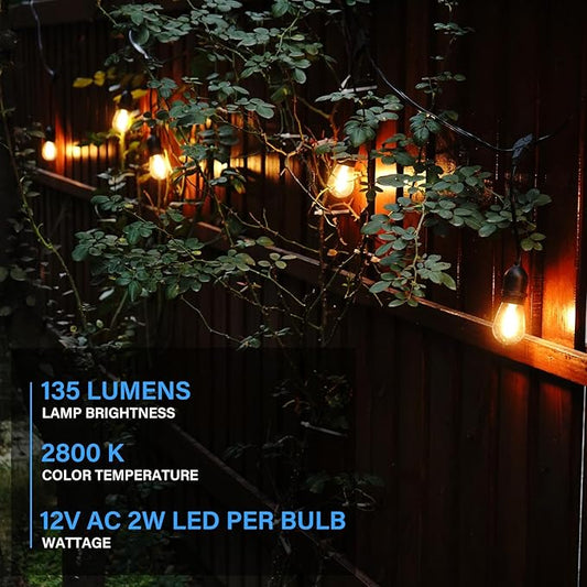 GOODSMANN LED Low Voltage String Lights 12V AC 50FT 10PCS 2W Bulbs 135 Lumens Hanging Landscape Lighting 2800K String Weatherproof Decorative Light for Patio Light