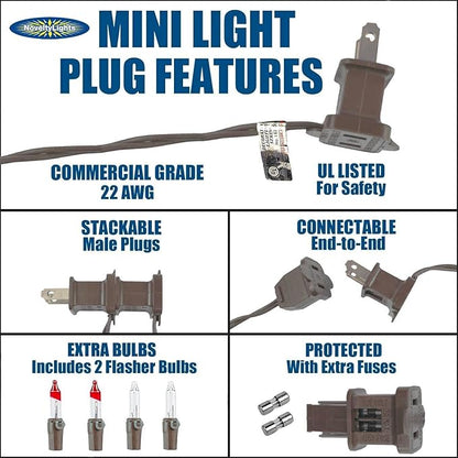 Novelty Lights 50 Feet 100 Bulbs Traditional Incandescent Mini Lights, Clear on Brown Wire with 6" Spacing, Commercial Grade and UL Listed for Indoor/Outdoor Use, End-to-End Connectable