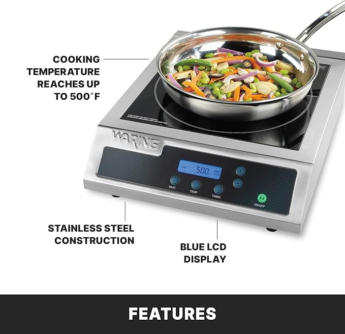 Waring Commercial Induction Burner, 11 x 11 Schott Ceramic Glass, for Professional Countertop Cooking and Catering, WIH400X