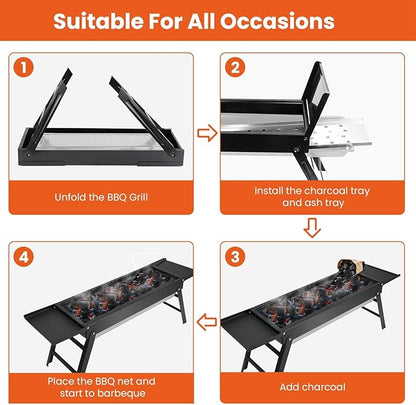 Charcoal Grill,Portable Folding BBQ Grill with Side Table,Tabletop Barbecue Grill with Stainless Steel Grill Net Easy Setup for Outdoor Camping Picnic Party Backyard