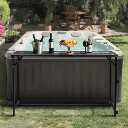 REDCAMP 55" Outdoor Bar Table, Folding Paito Bar Height Table | Waterproof Mesh Top Rectangle Counter Console Table for Balcony, Garden, Backyard, Hot Tub, Poolside, Indoor or Outdoor Use
