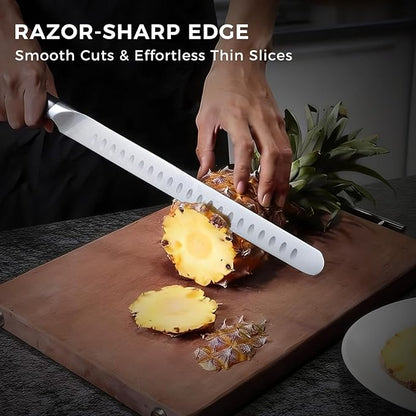 DiiHAUZZ Brisket Knife, 12 Inch Carving Knife for Meat, Razor Sharp High Carbon Steel, Full Tang Ergonomic Pakkawood Handle Slicing Knives for Roast Beef, BBQ, Turkey, Grilling Gift for Men