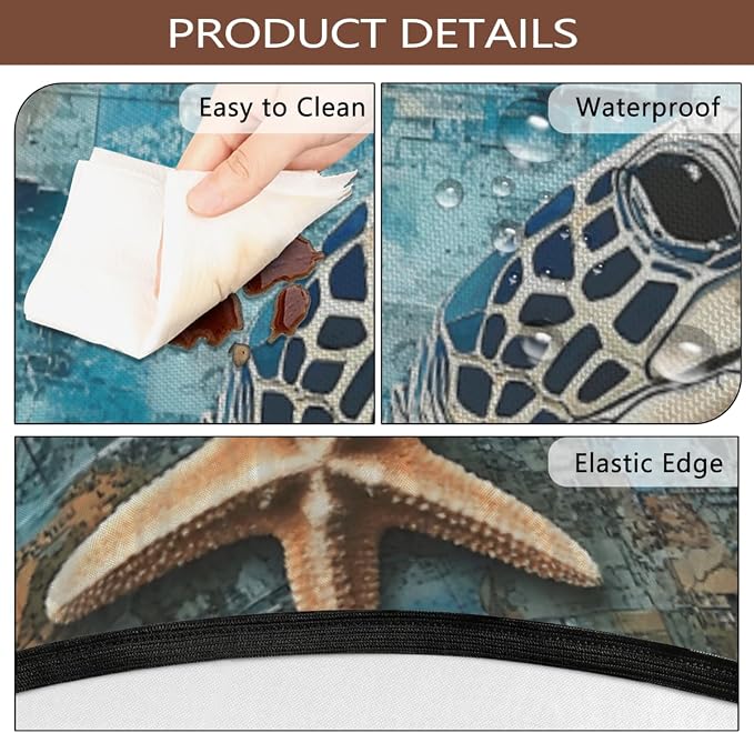Round Outdoor Tablecloth with Umbrella Hole - Waterproof Patio Table Cover with Zipper Elastic Table Cloth Fits 36"-44" Tables for Party Cafe Garden Decor(Sea Turtle)
