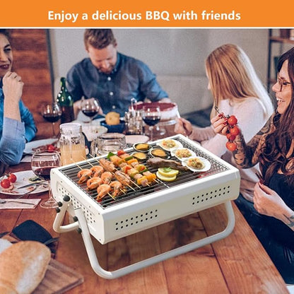 AIZYR Small Charcoal Grill, Stainless Steel Barbecue Grill Portable Lightweight BBQ Grill Indoor Outdoor Grill Tools for Camping Travel Party,Black