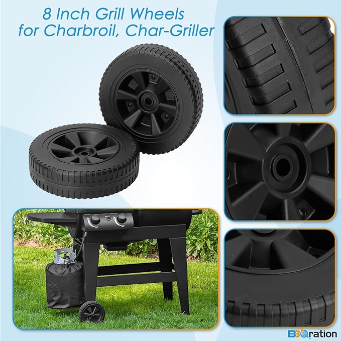 8 Inch G210-0018-W1 Grill Wheels for Charbroil Various Models 461442114 461471717 Char-Griller 1224 3001 2121 Thermos 461472417 463322012 Kenmore and More Charbroil Grill Wheels Replacement