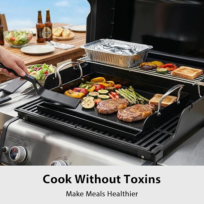 Utheer Griddle Kit, 17" x 13" Nano-Ceramic Nonstick Flat Top Griddle with 5-Piece Scratch-Free Silicone Tools, Universal Grill Griddle for Gas & Charcoal Grills, BBQ, Camping and Parties