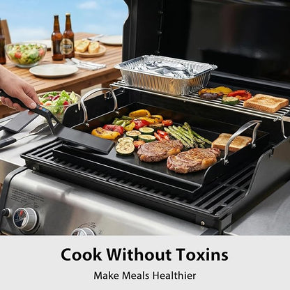 Utheer Griddle Kit, 17" x 13" Nano-Ceramic Nonstick Flat Top Griddle with 5-Piece Scratch-Free Silicone Tools, Universal Grill Griddle for Gas & Charcoal Grills, BBQ, Camping and Parties