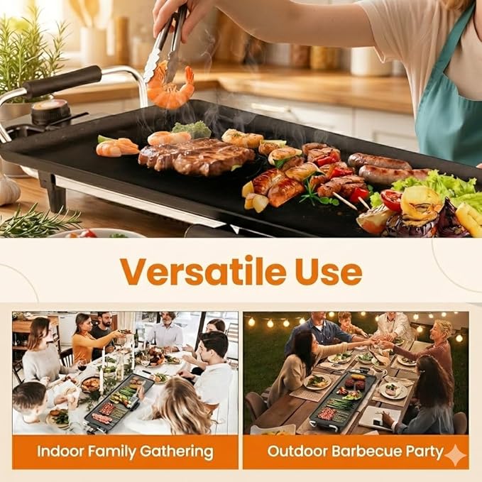SIMOE 35 Inch Large Electric Griddle, Teppanyaki Grill BBQ with 4-Level Adjustable Temperature, Insulated Handles & Drip Tray, Indoor Outdoor Extra Long Griddle Pan Electric for Party, Home, Camping