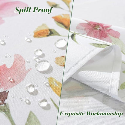Spring Summer Tablecloth with Umbrella Hole Rectangle 60x84 Inch Waterproof Non Slip Flower Watercolor Zippered Table Cloth, Washable Polyester Table Cover for Patio, Picnic, Camping, Outdoor