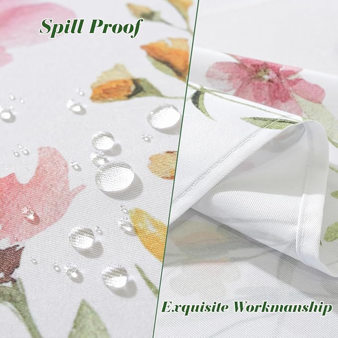 Spring Summer Tablecloth with Umbrella Hole Rectangle 52x70 Inch Spill Proof Wrinkle Free Floral Watercolor Zippered Table Cloth, Soft Fabric Table Cover for Dining, Party, Picnic, Indoor, Outdoor