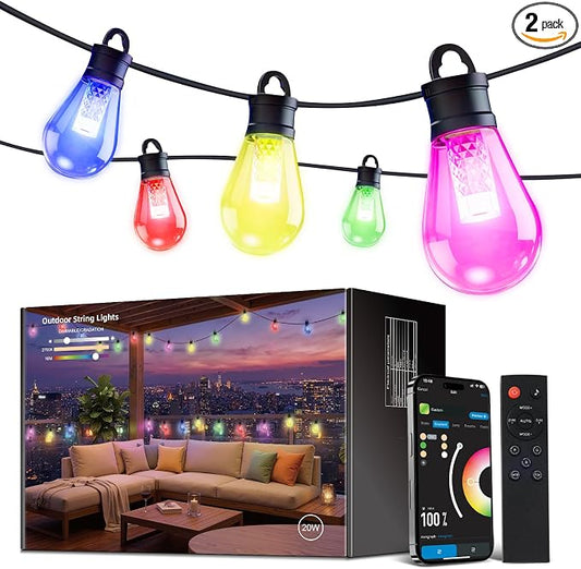 CDN Outdoor Smart RGBW String Light, LED Bulbs, 80Ft Patio Lights Waterproof IP65, App Control, Dimmable Warm White, 111 Scene Modes, Compatible with Alexa