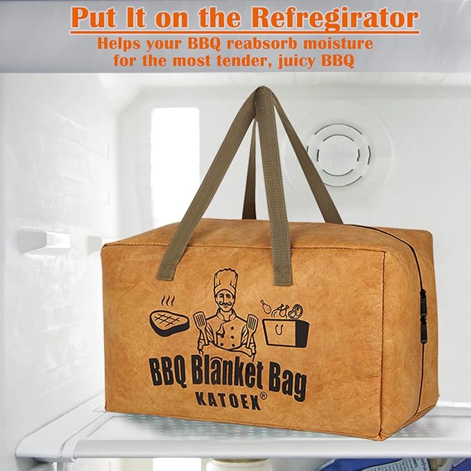 BBQ Blanket for Resting Meat, Insulated Brisket Resting Blanket for Smoking, Reusable BBQ Meat Resting Bag with Handle Strap & Wide Mouth for Large Briskets/Pork Shoulders/Turkeys (18in)