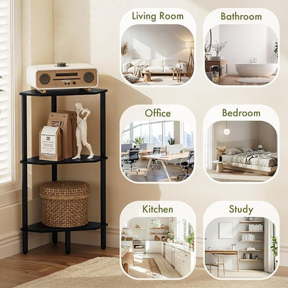 Black Corner Shelf, 3 Tier Bamboo Corner Bookshelf, Display Shelf, Corner Bathroom Shower Caddy, Toilet Paper Stand, Indoor Plant Stand Balcony, Storage Organizer Cabinet for Kitchen, Living Room