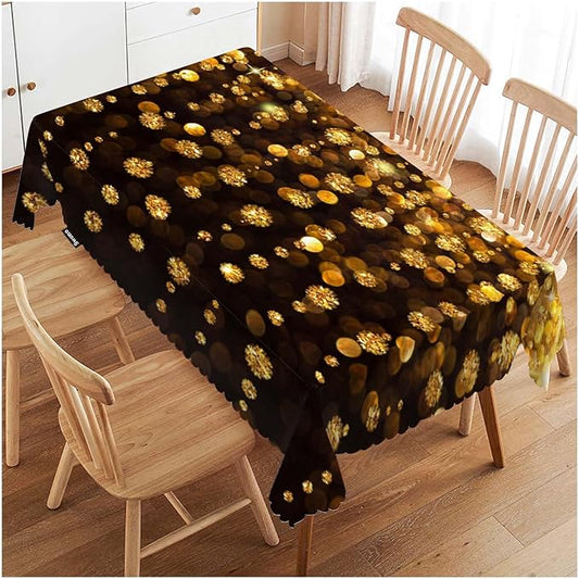 Swono Rectangle Tablecloth Merry Christmas Table Cover 52x70 Inch Sparkling Golden Light Christmas Heavy Duty Table Cloth for Rectangle Tables Decorative Tablecloth for Dining Party Camping BBQ