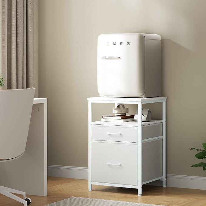 Herture Mini Fridge Stand with 3 Storage, Mini Fridge Cabinet, Beverage Fridge Table, Heavy Duty 18.11" L* 18.11" W Tabletop, for Dorm, Apartment,Office, Bedroom Black HB03BXW