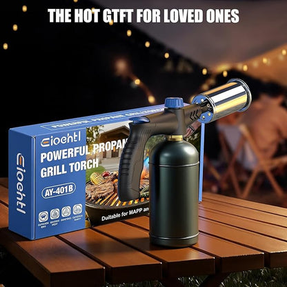 Powerful propane torch gun Ergonomic handle, One-Touch Ignition, Adjustable Flame, Flame Thrower with One-Piece Safety Design Ideal for Grill & Cooking, Sous Vide, Searing Steak, BBQ, Campfire Starter