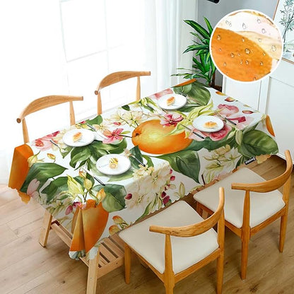 Swono Decorative Rectangle Tablecloth Orange, Watercolor Blooming Orange Flowers Twig Summer Polyester Tablecloth Kitchen Table Cover for Dining BBQ Picnic Coffee Table 50x72
